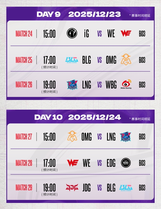 德杯第二赛段分组及赛程出炉：圣诞焦点战“老公”打“相公”！BLG vs WBG